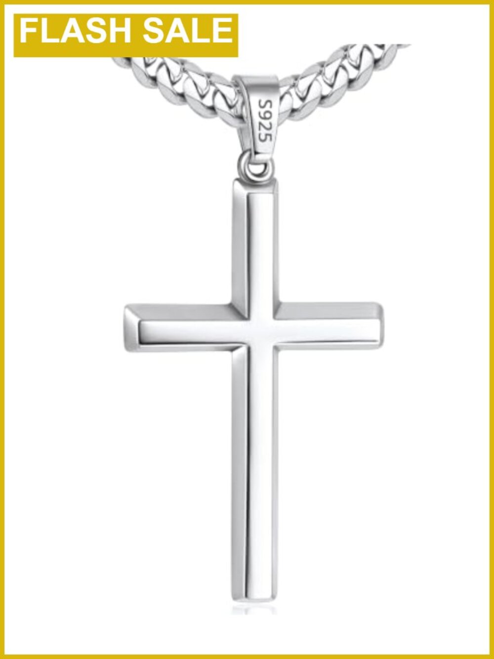 925 Sterling Silver Cross Necklace 18k Gold Plated Cuban Link Chain Men